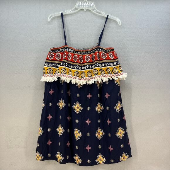 entro Dresses & Skirts - Entro Midi Sun Dress Women's Size Large Navy Boho Lined Adjustable Straps Hippie